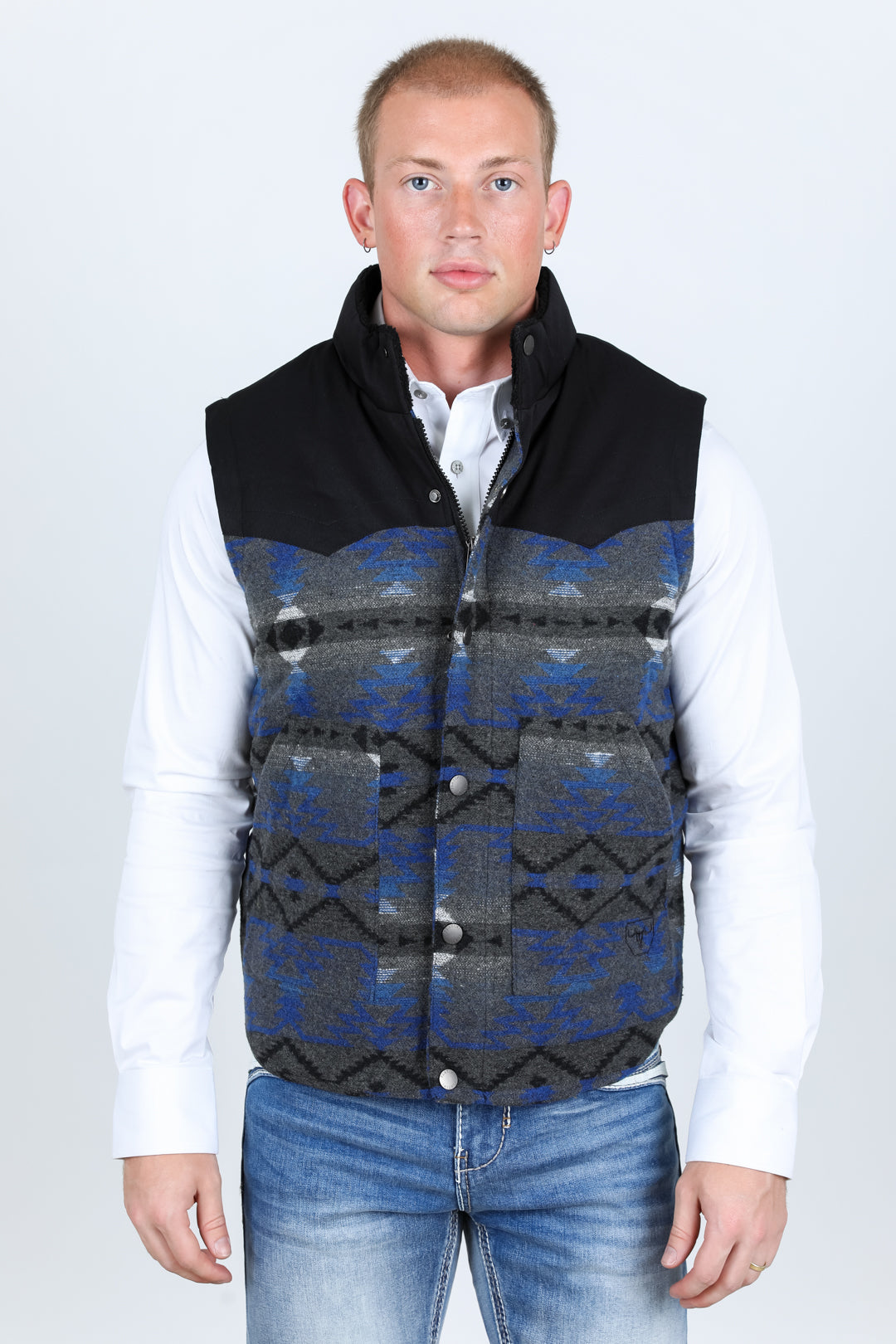 Mens Ethnic Aztec Quilted Fur Lined Vest Gray Royal Platini Fashion