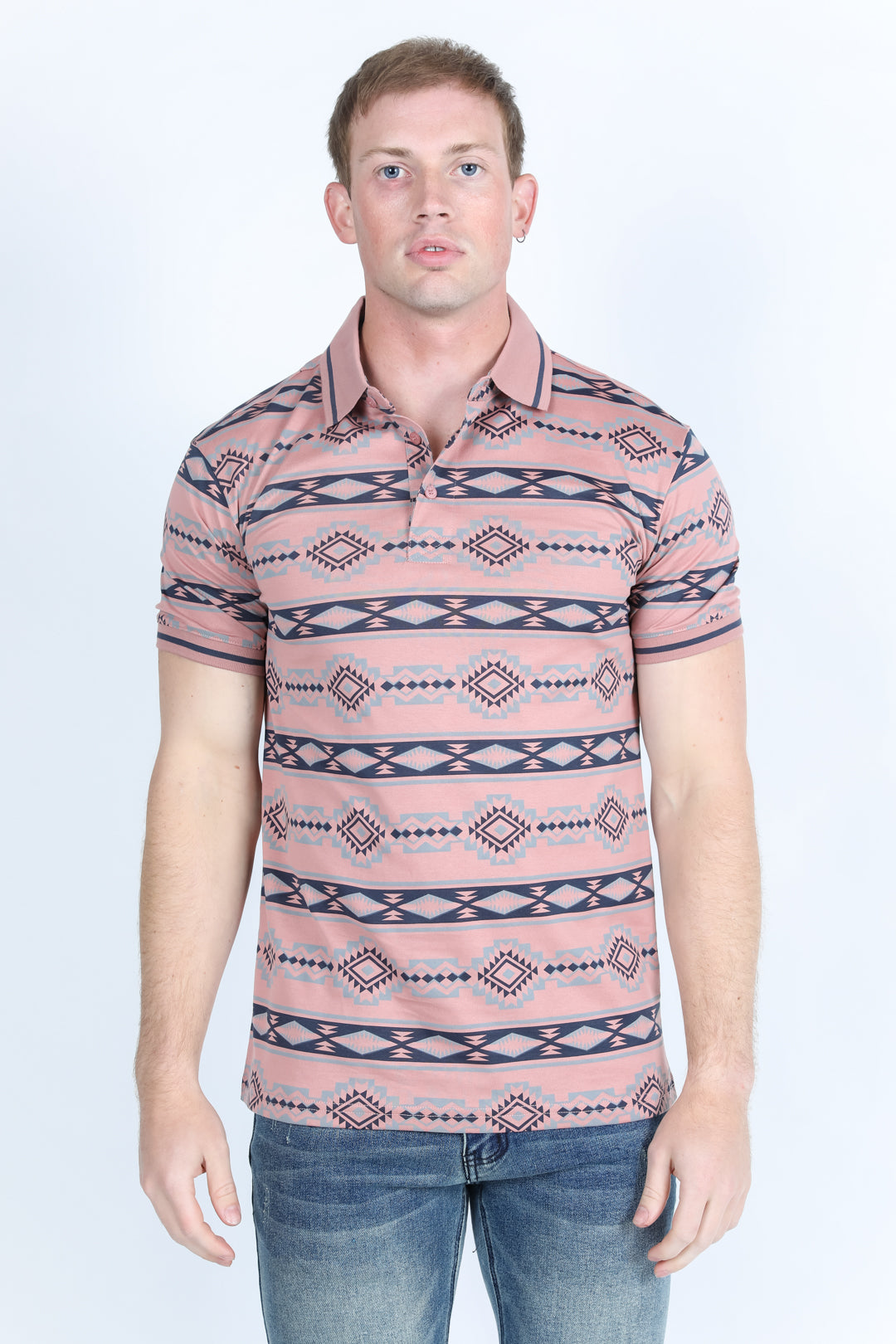 Mens Modern Fit Stretch Cotton Polo with Aztec Print – Platini Fashion