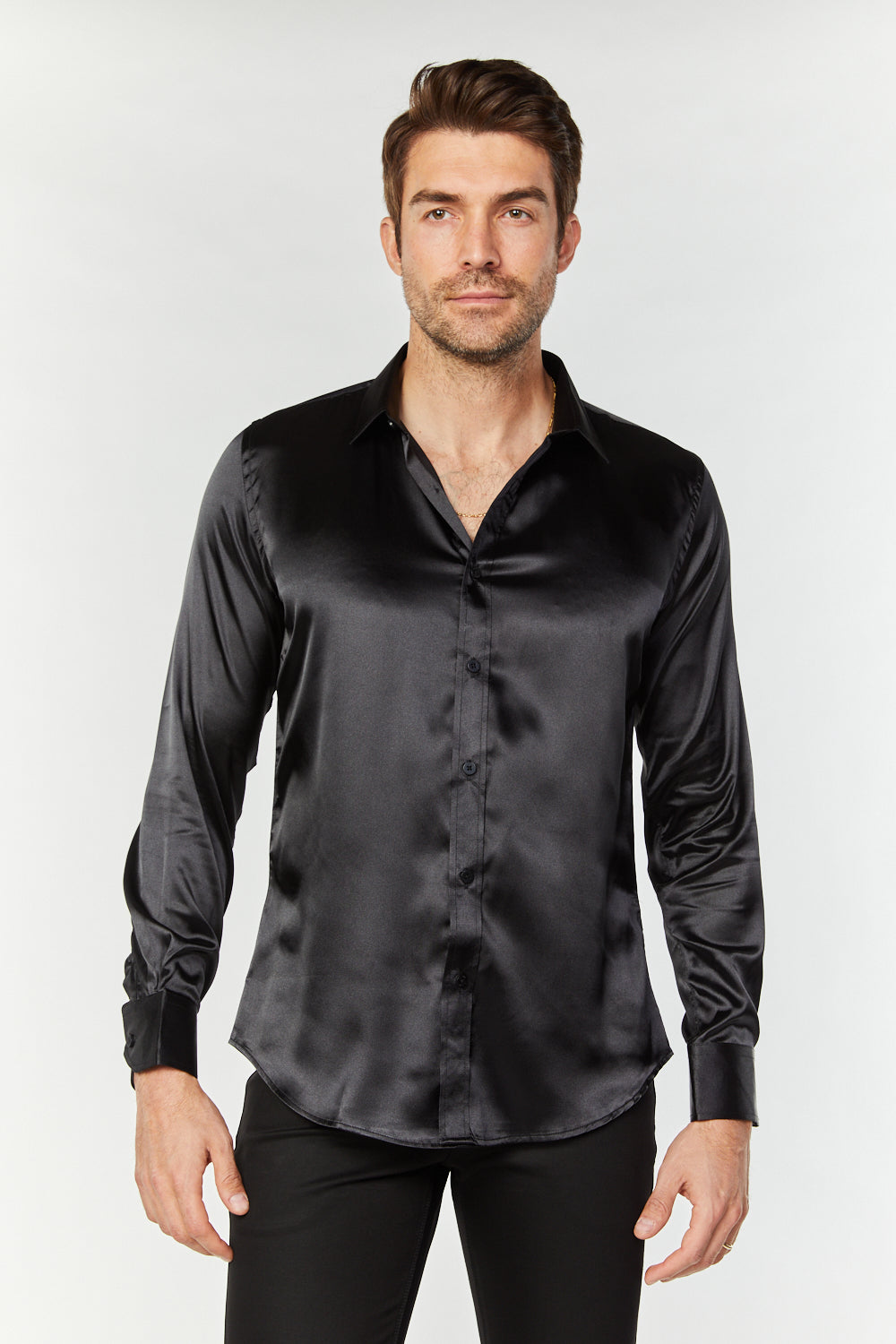 MEN'S SATIN BLACK DRESS SHIRT  Platini Jeans – Platini Fashion