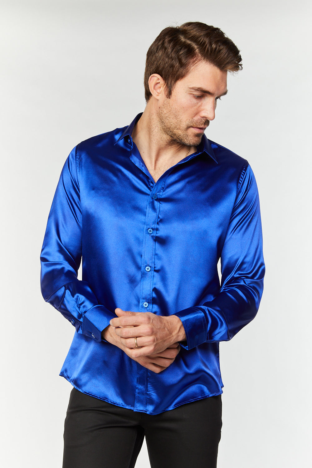 Men's Satin Royal Blue Dress Shirt – Platini Fashion