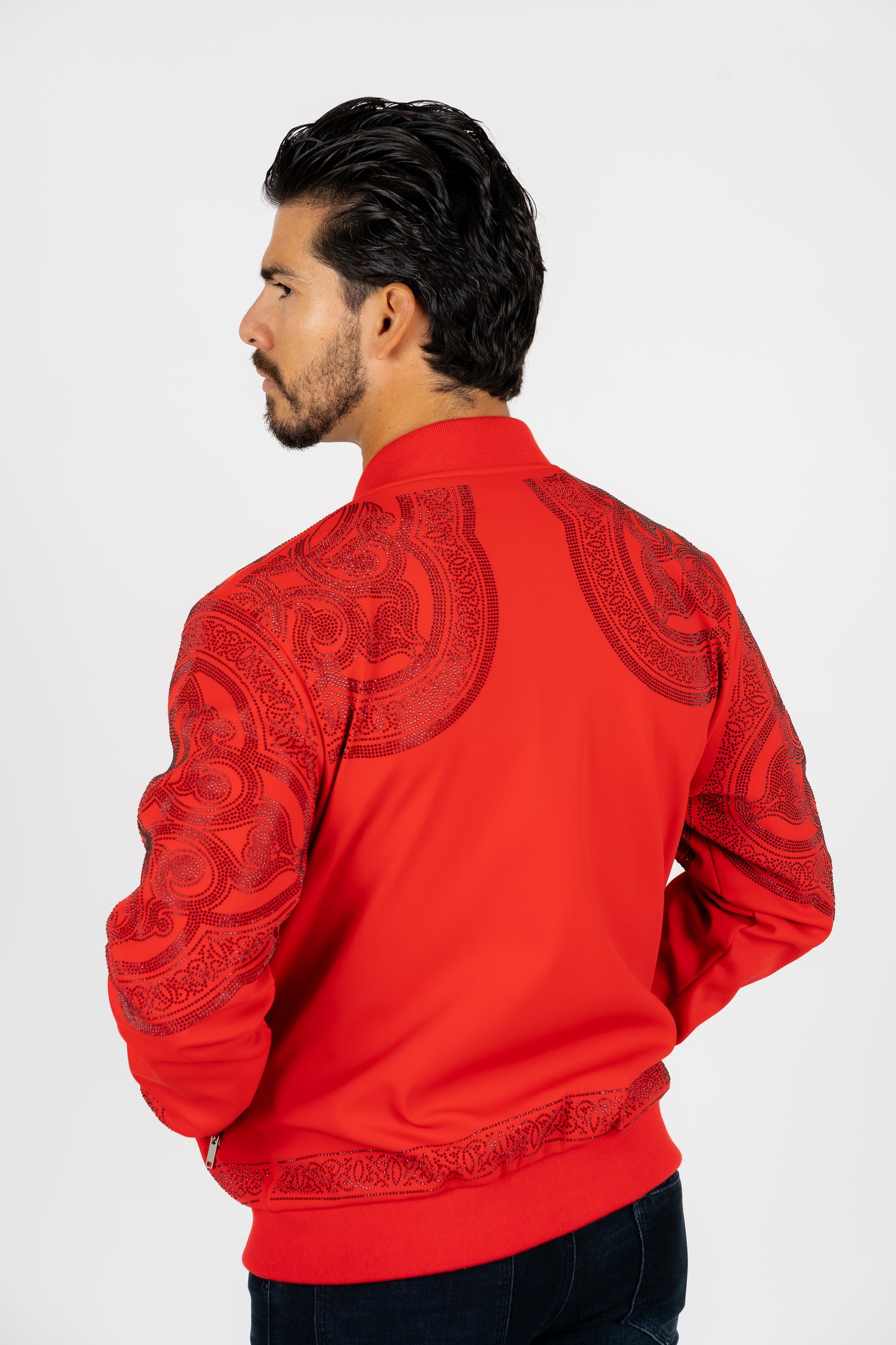 Men's Red Rhinestone Bomber Jacket