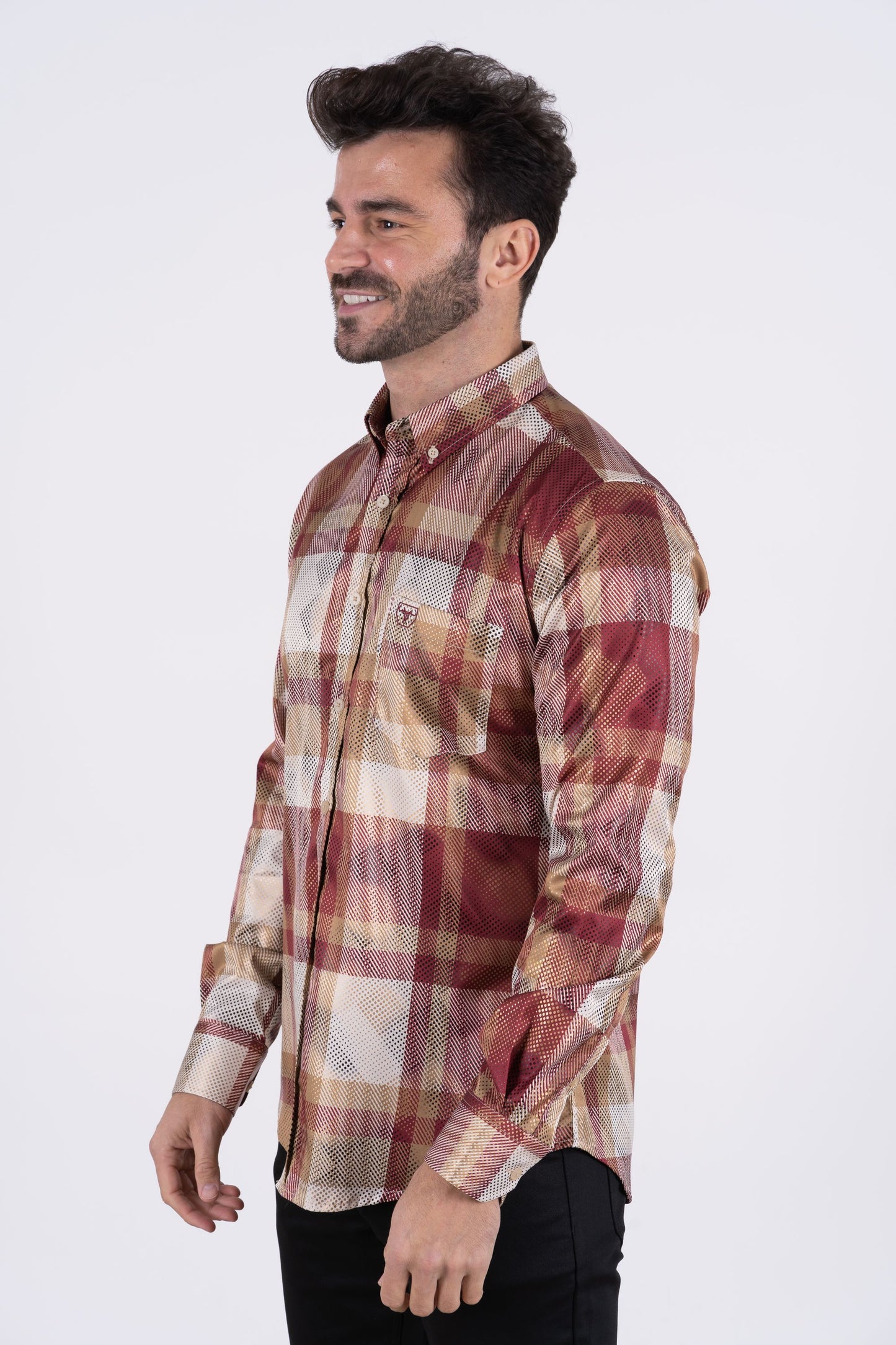 Mens Modern Fit Stretch Foiled Shirt - Burgundy