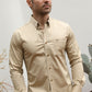 Men’s Single Pocket Logo Modern Fit Stretch Dress Shirt - Beige