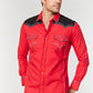 Mens Red Western Shirt with Suede