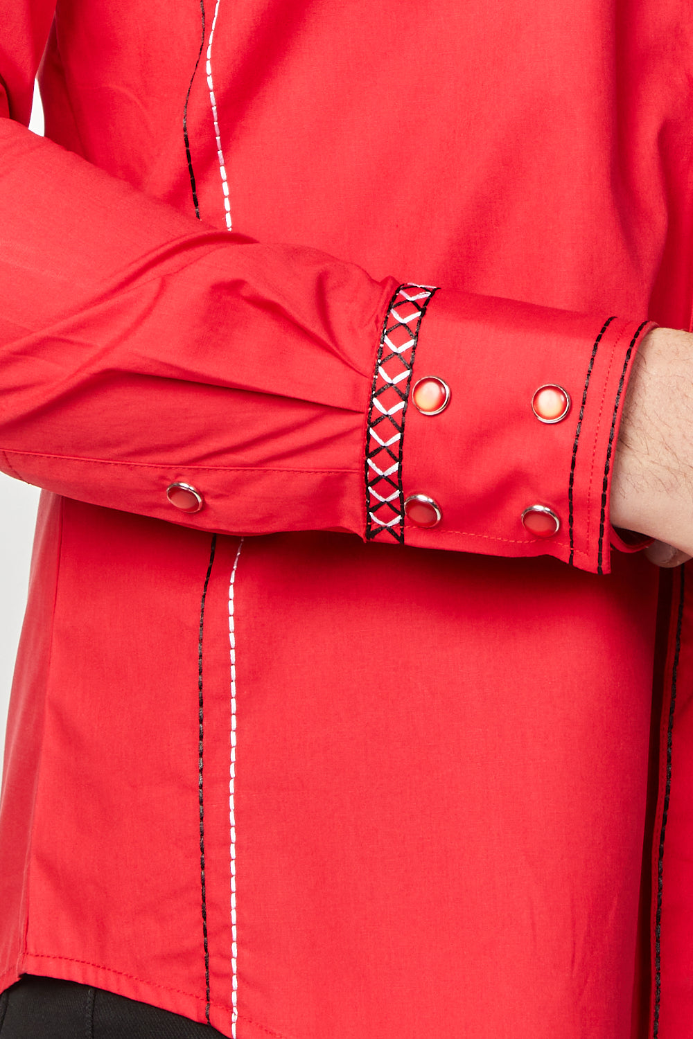 Mens Red Western Shirt with Suede