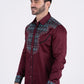 Men's Cotton Burgundy Embroidery Western Shirt