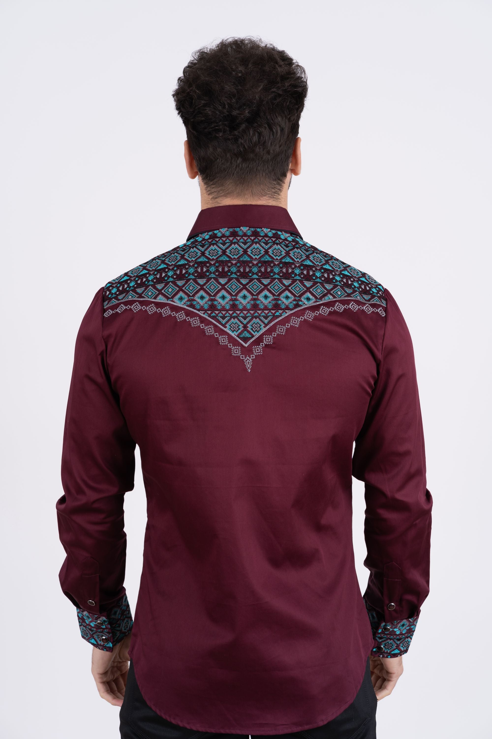 Mens burgundy hot sale western shirt