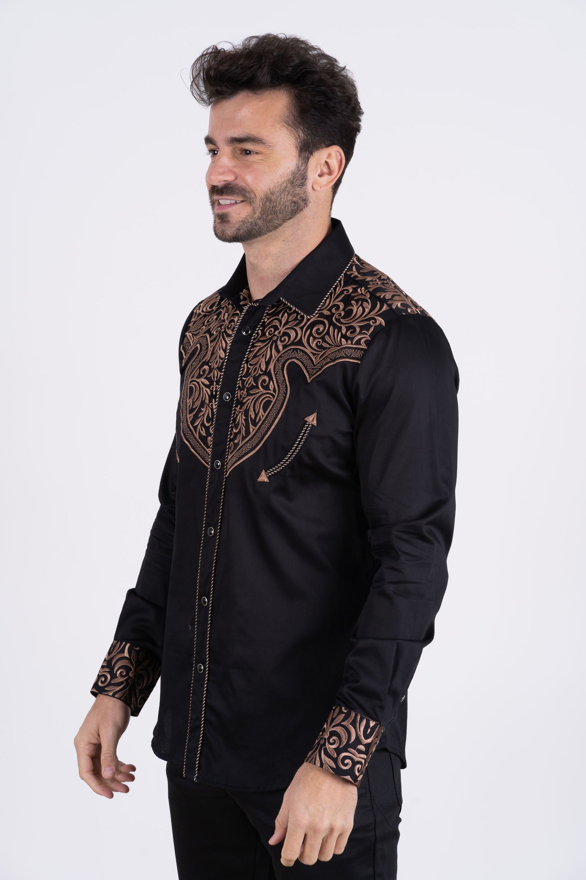 Ladies Cotton Black Embroidery Western Shirt With Suede – Platini Fashion