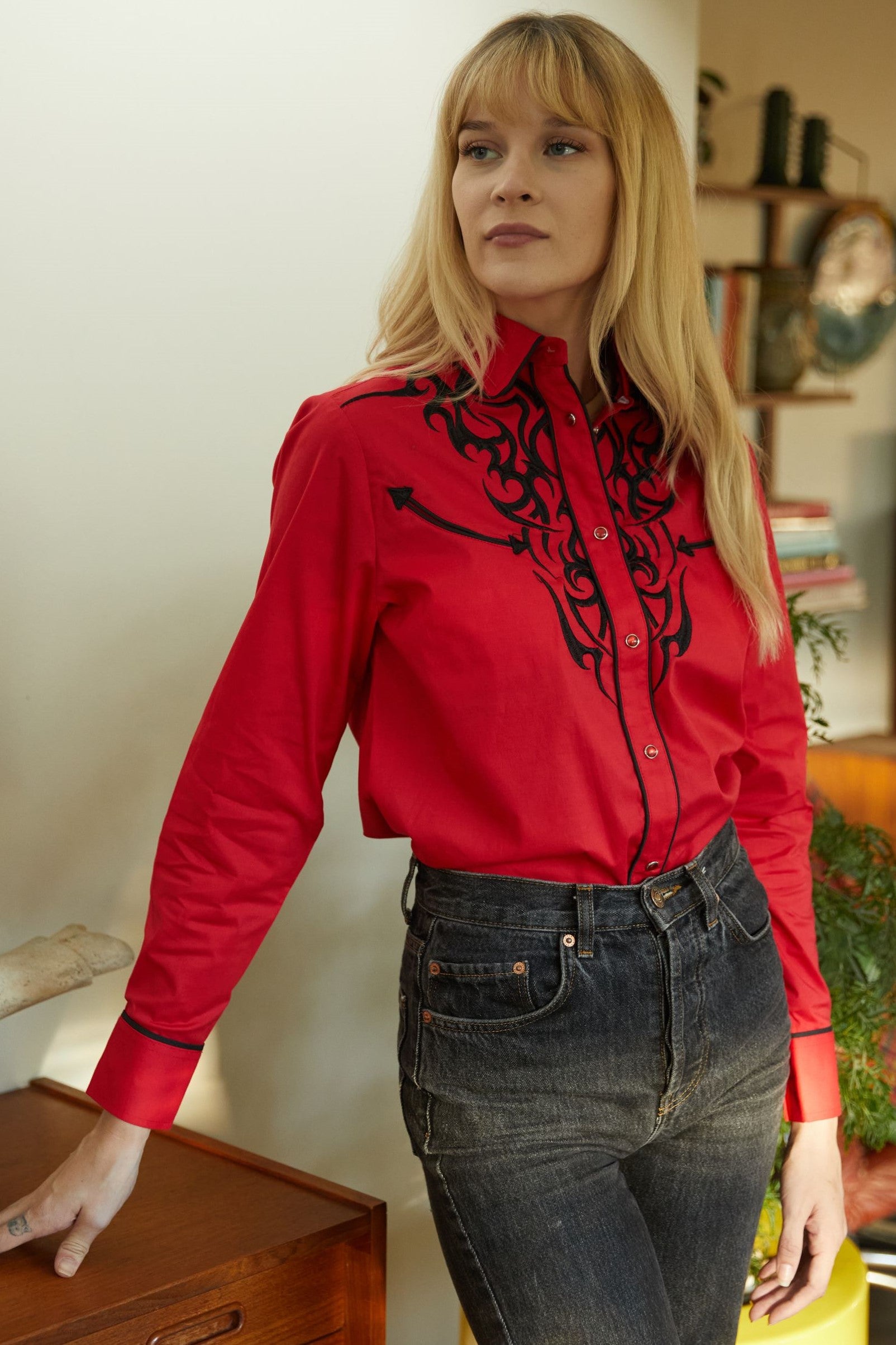 Embroidered ladies clearance shirt