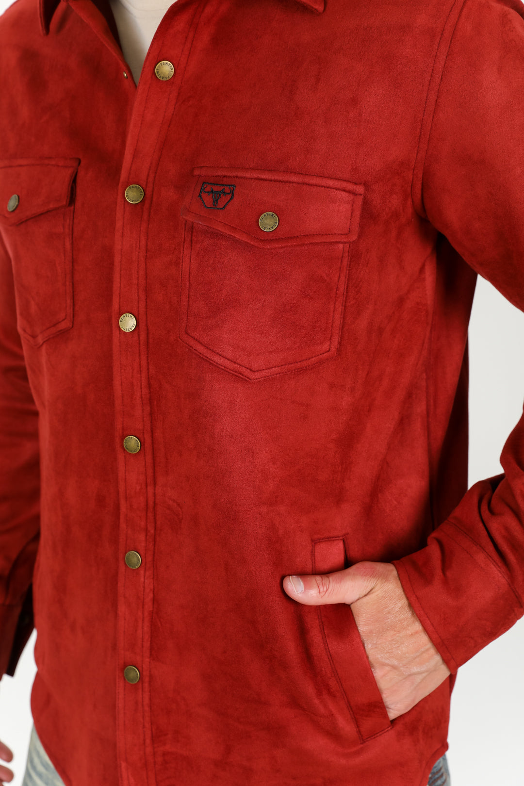 Men's Faux Suede Overshirt - Red