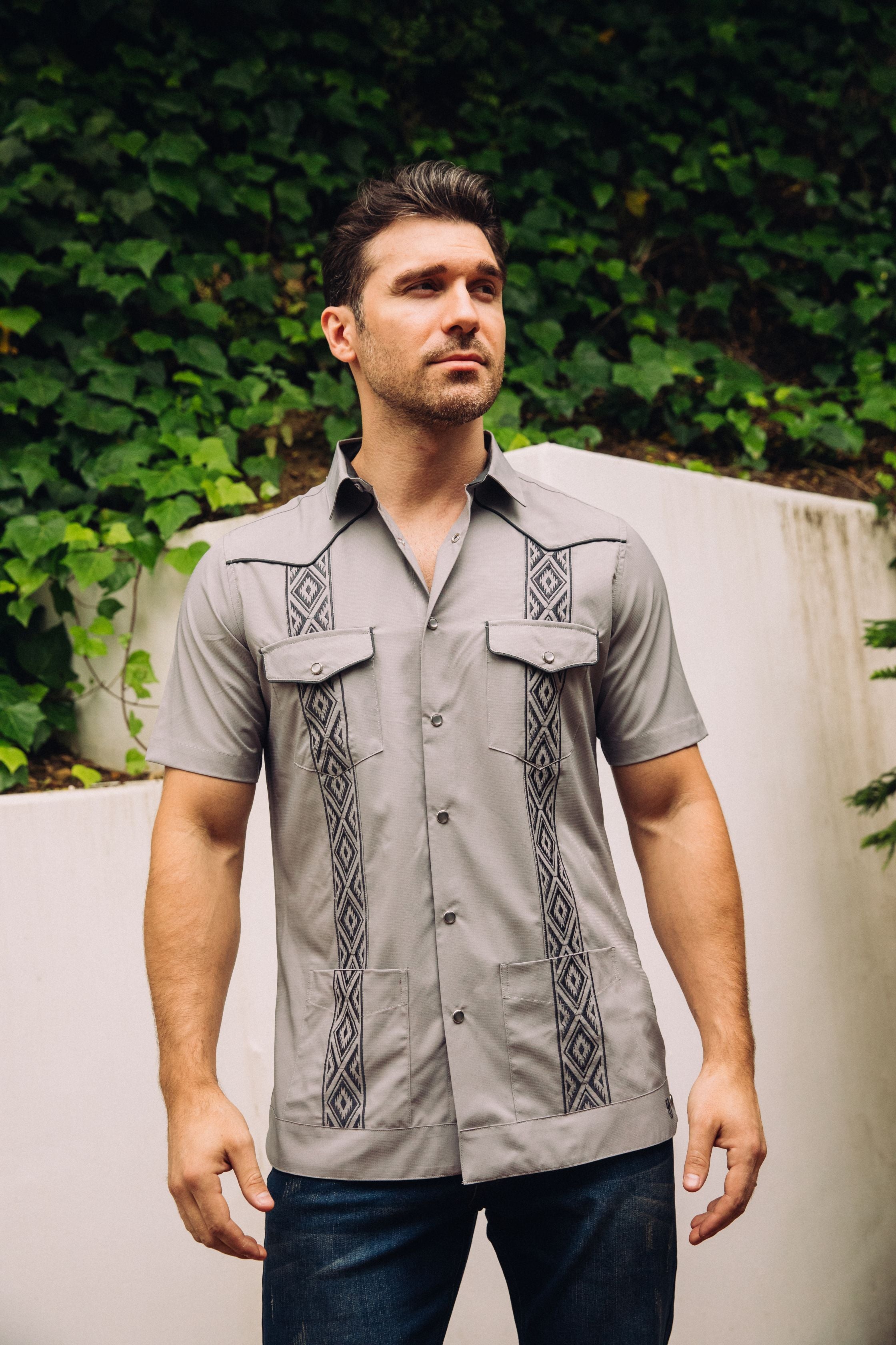 Men's Modern Light Gray GUAYABERA Shirt – Platini Fashion