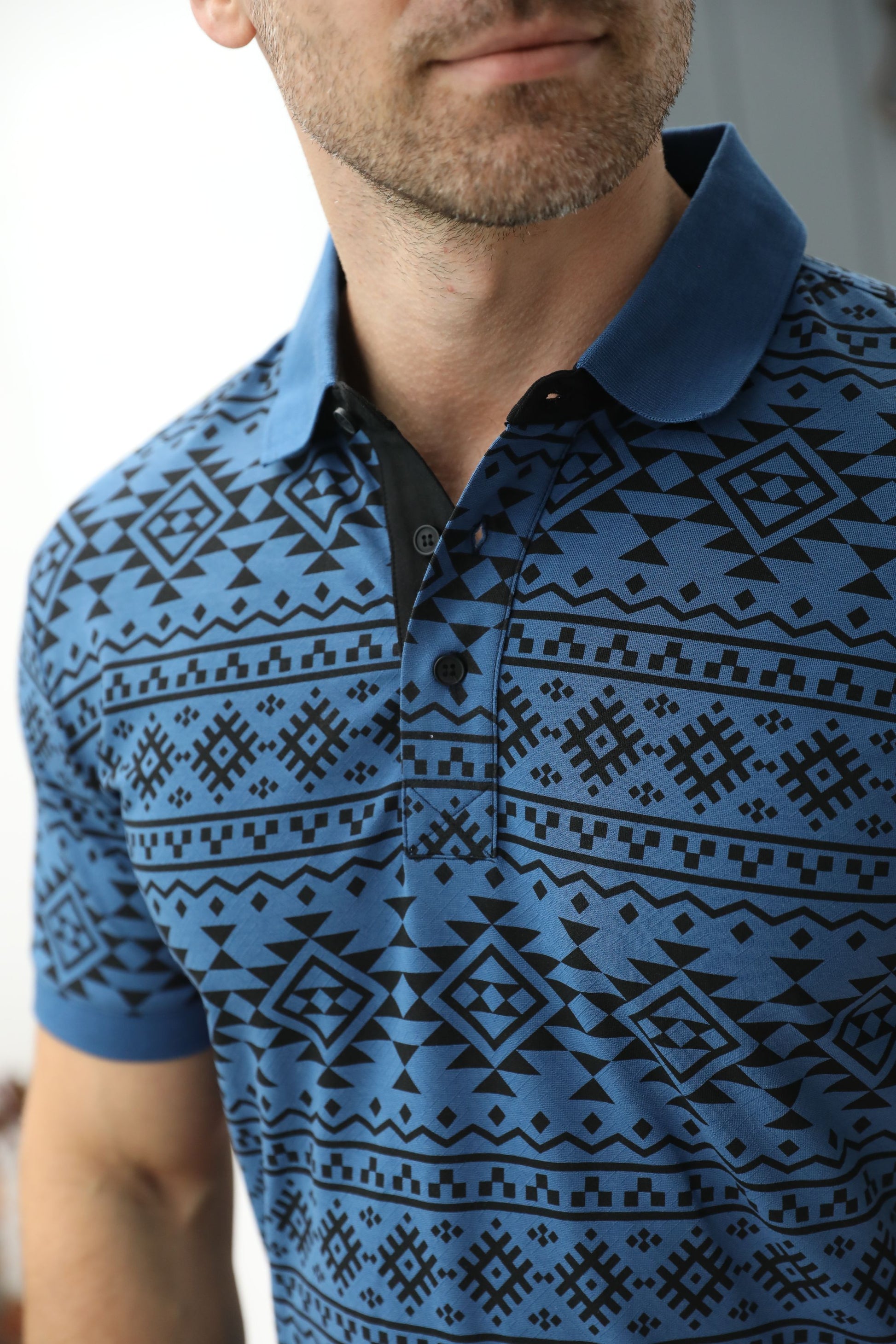 Men's Cotton Modern Fit Blue Aztec Printed Polo – Platini Fashion