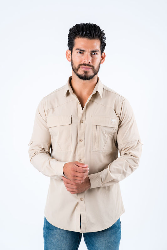 Men's Fishing Khaki Long Sleeve Shirt