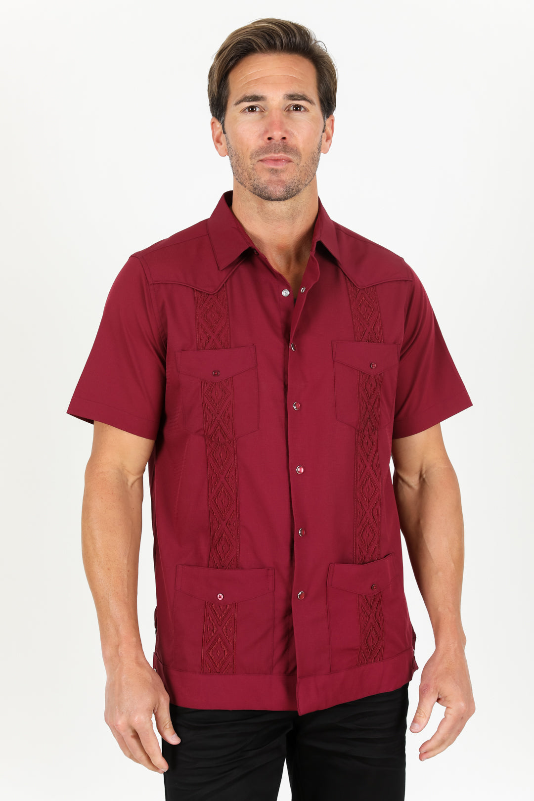 Men's Modern Burgundy GUAYABERA Shirt