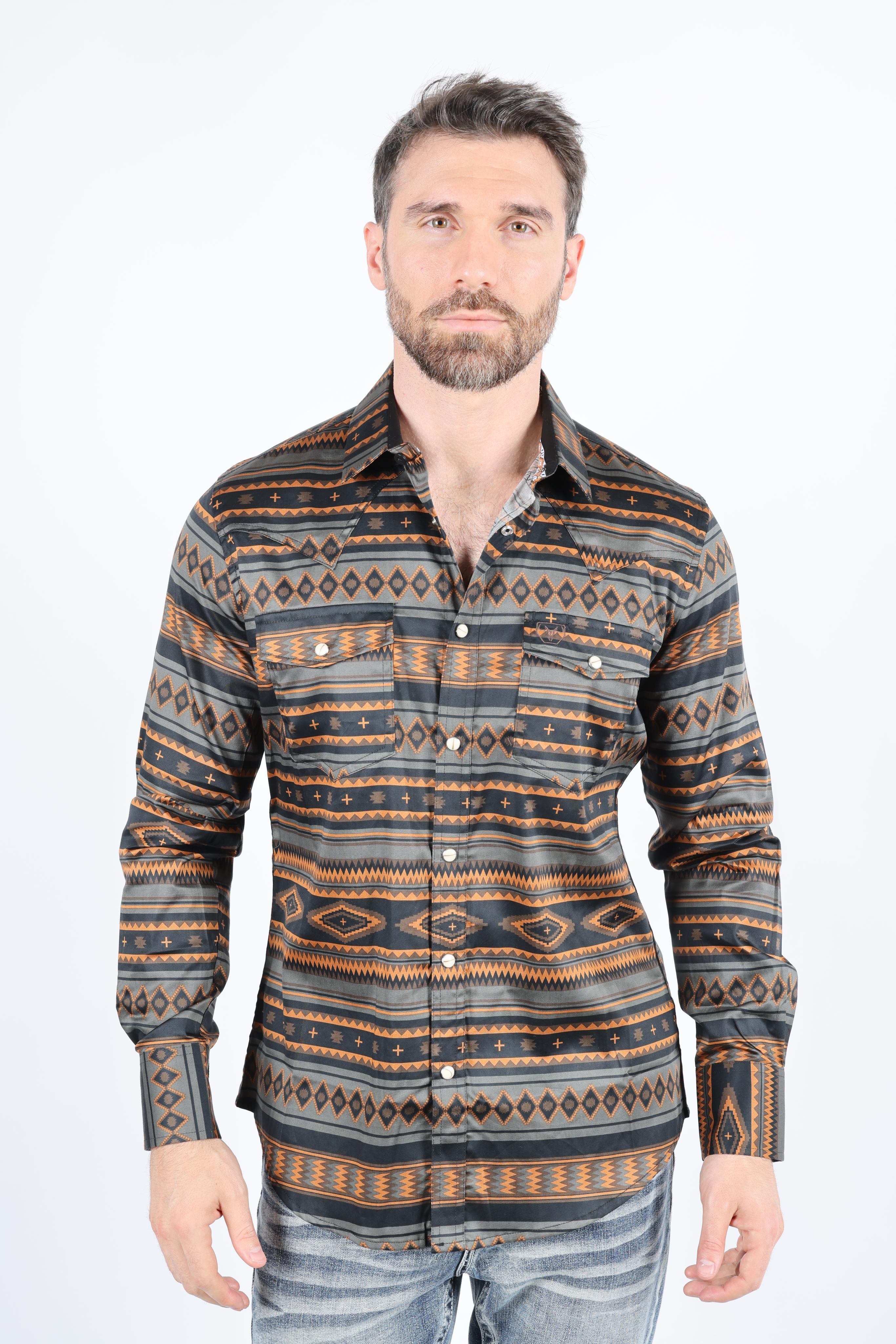 Aztec Long Sleeve Dress Shirts Platini Fashion