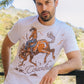 Mens Modern Fit Cotton Stretch Horse-Rider Print T-Shirt