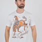 Mens Modern Fit Cotton Stretch Horse-Rider Print T-Shirt