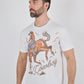 Mens Modern Fit Cotton Stretch Horse-Rider Print T-Shirt