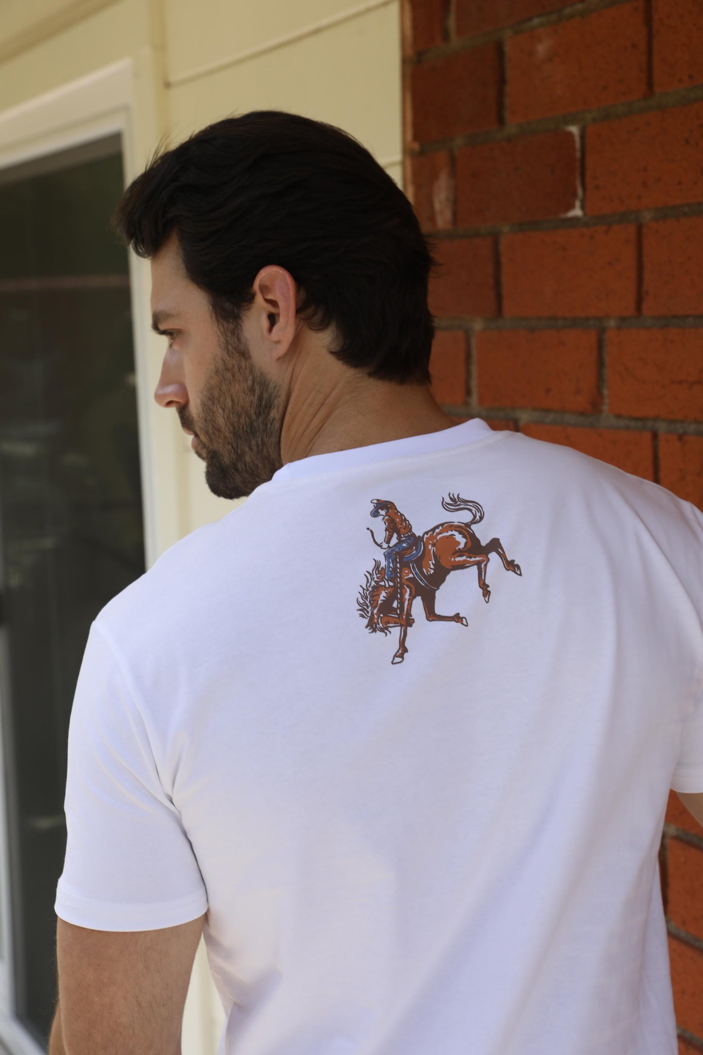 Mens Modern Fit Cotton Stretch Horse-Rider Print T-Shirt