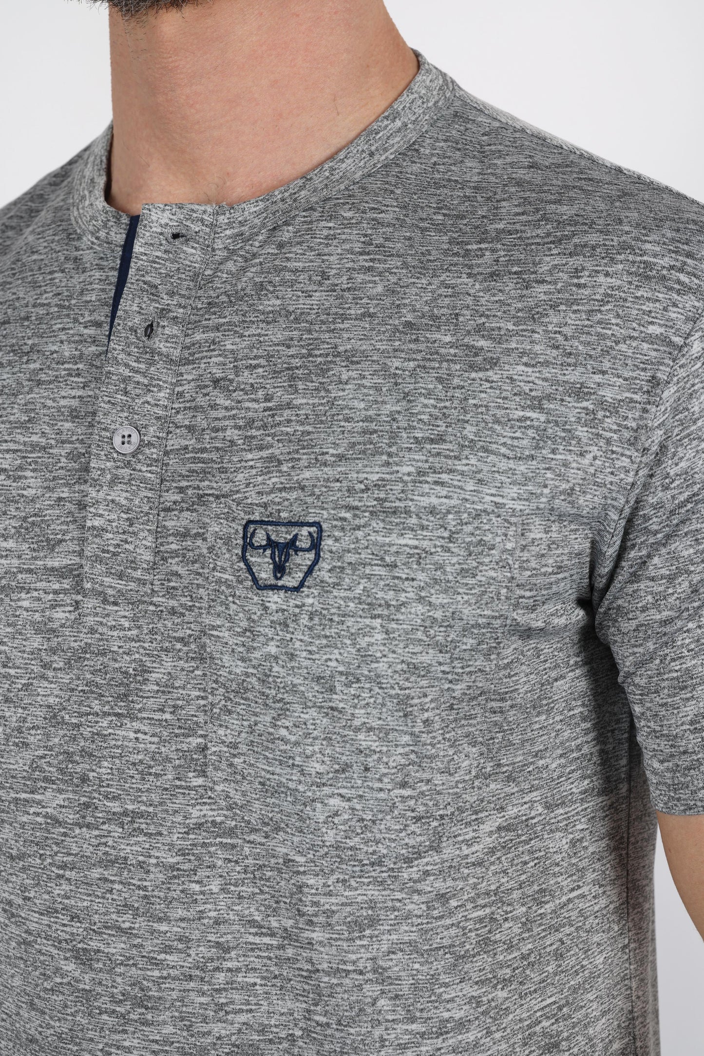 Mens Modern Fit Stretch Henley T-Shirt with Logo