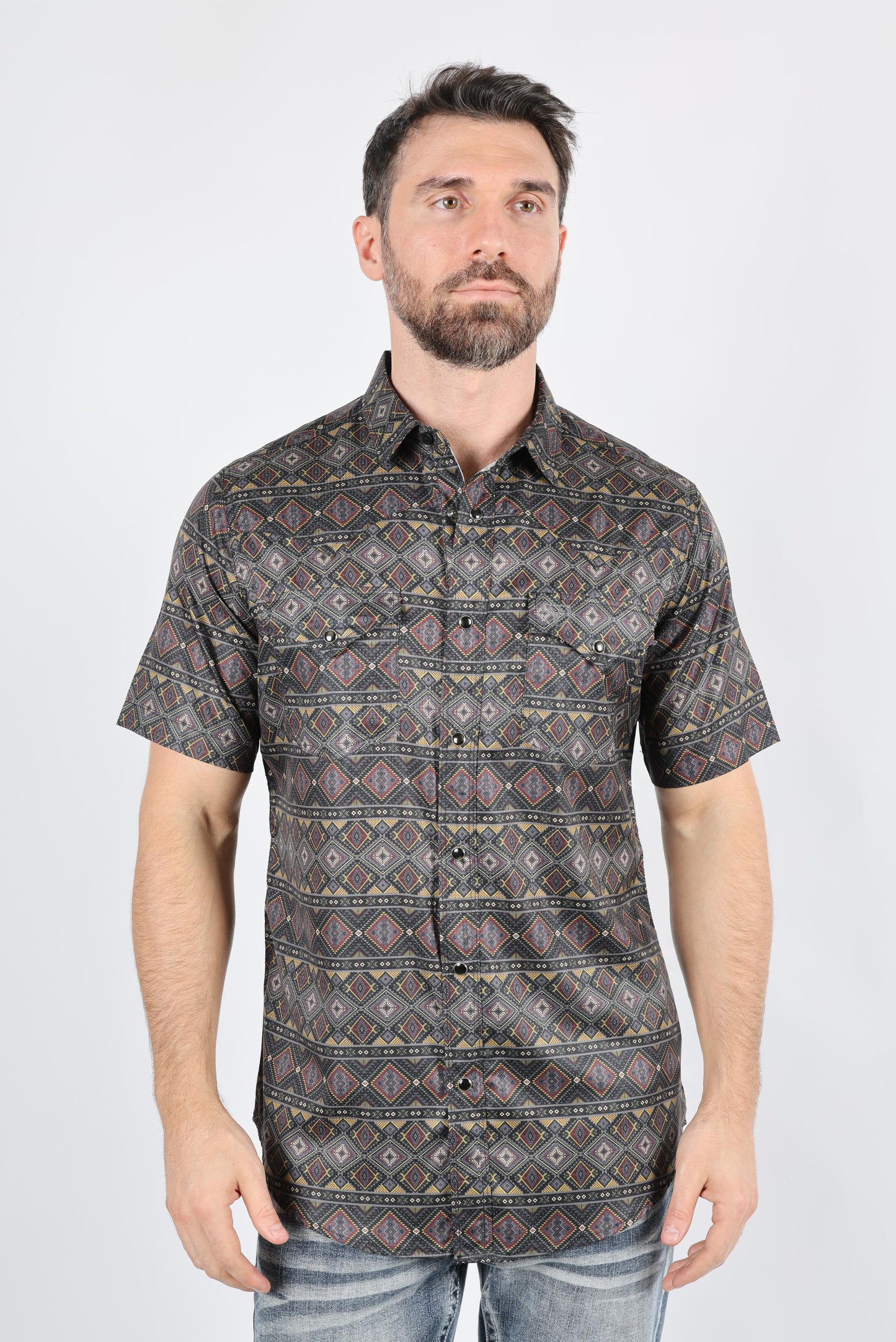 Mens Performance Classic Fit Western Short Sleeve Aztec Print Shirt