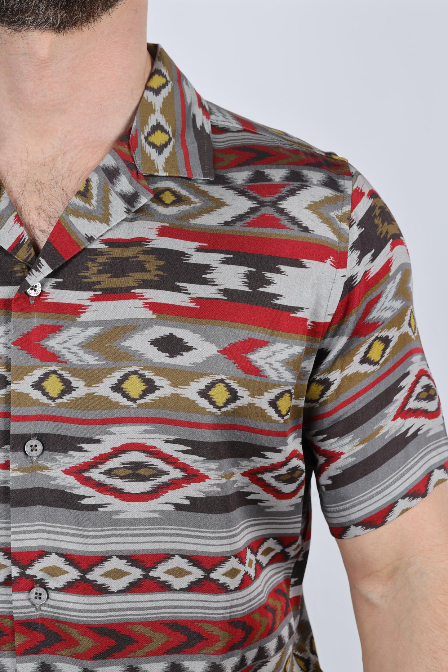 Cotton-linen bowling-collar shirt - Man