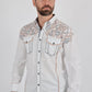 Mens Vintage Washed 2-tone Embroidery Modern Fit Stretch Shirt