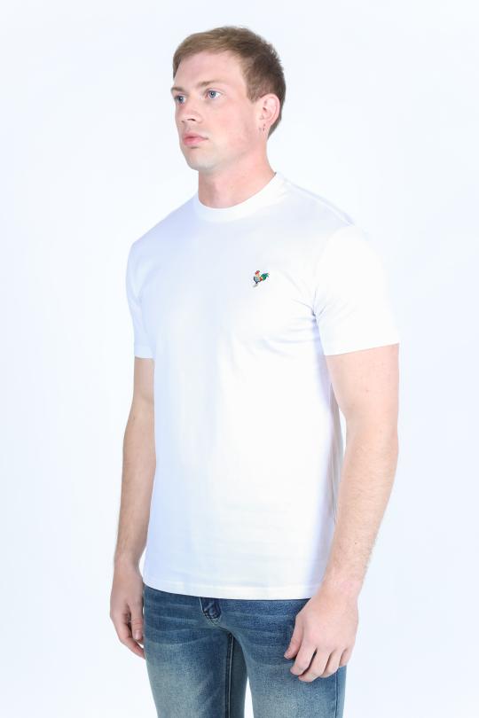 Mens Rooster Chest Embroidery White T-shirt