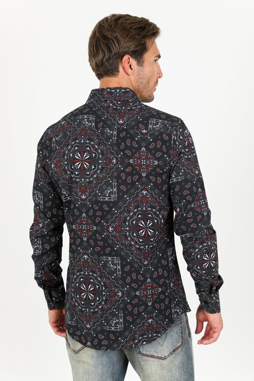 Men's Printed Black Satin LS Shirt – Platini Fashion