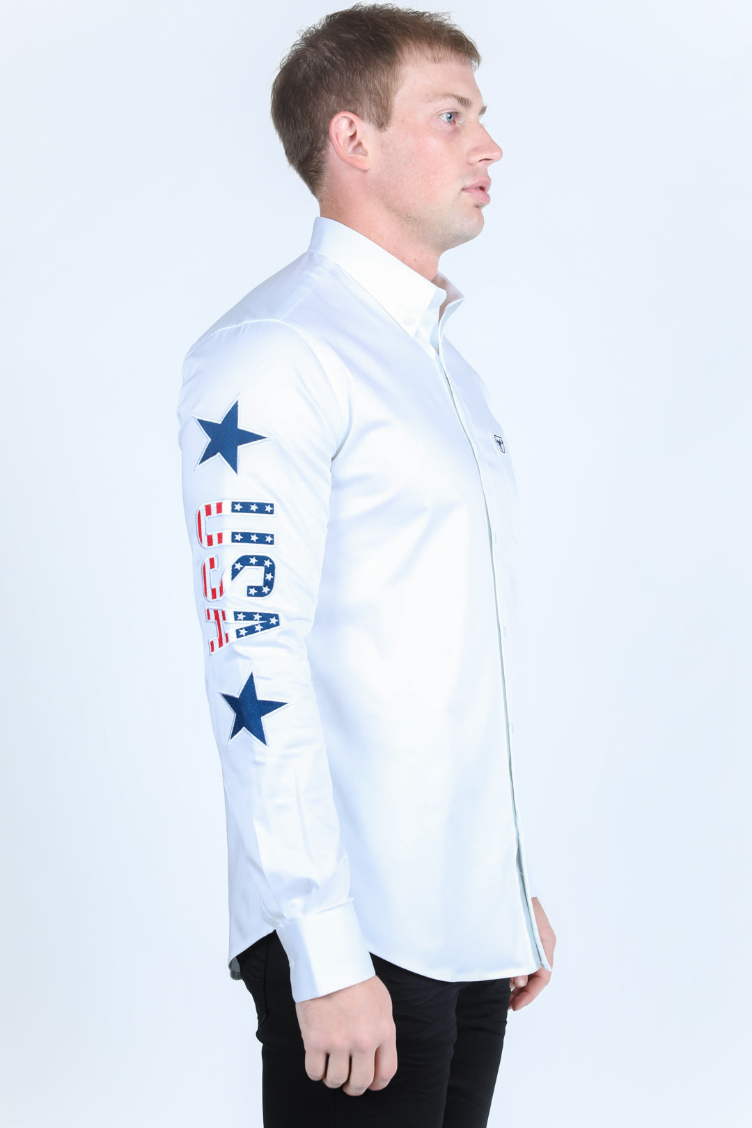 Mens Cotton Modern Fit Stretch USA Embroidery Shirt