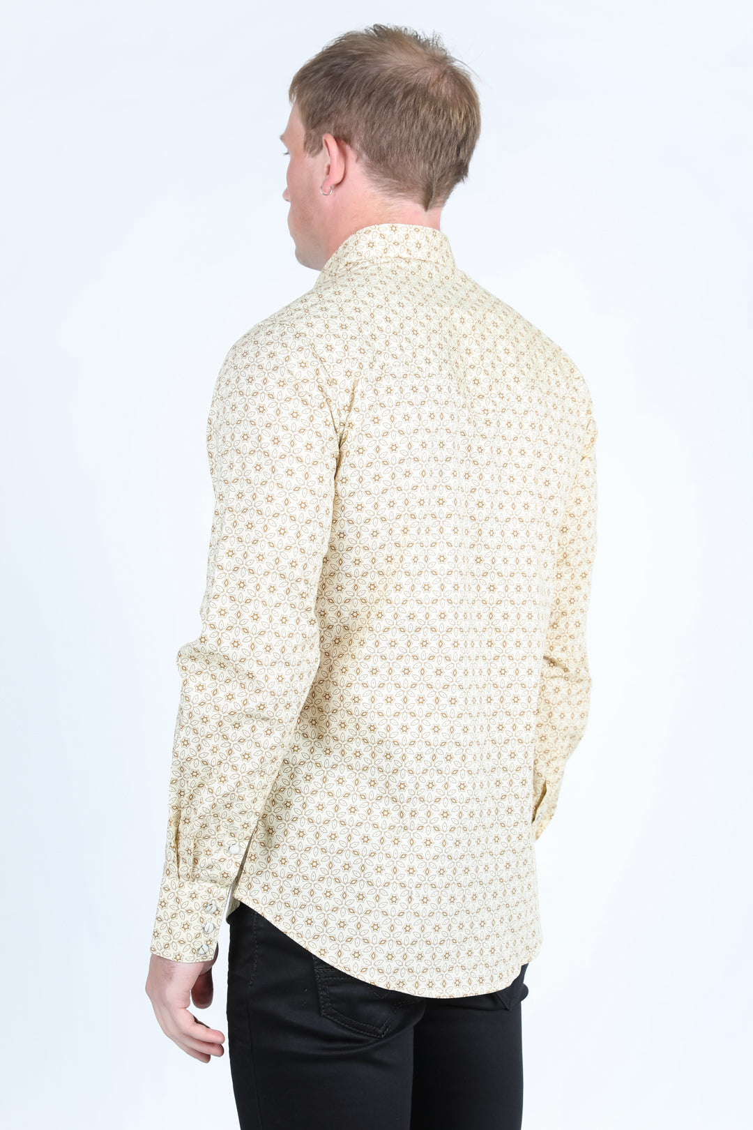 Mens Western Modern Fit Cotton/Spandex Long Sleeve Shirt with Snaps - Beige