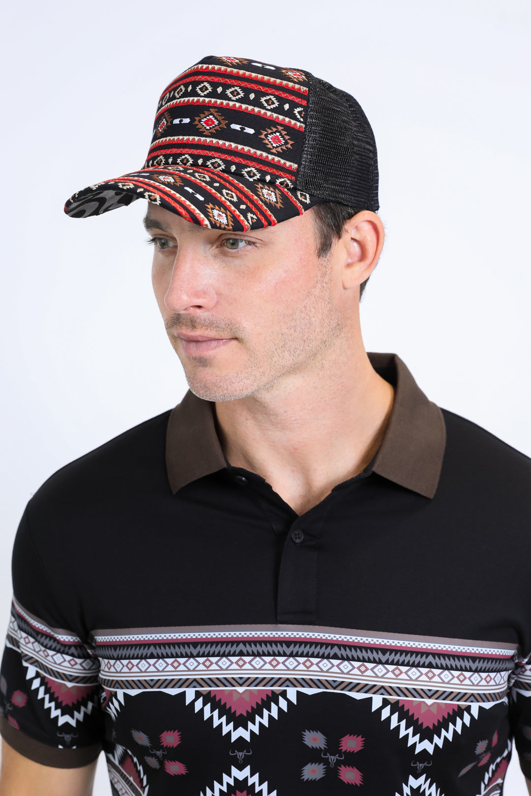 Mens Aztec Baseball Black/Burgundy Cap