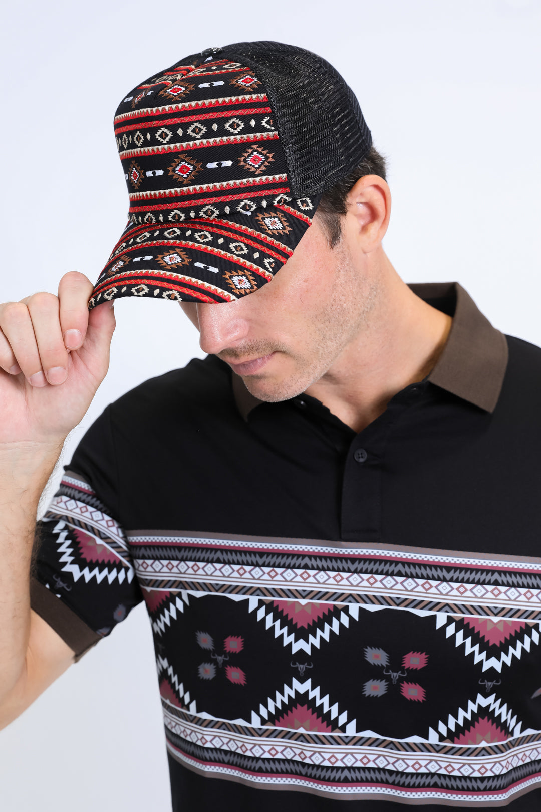 Mens Aztec Baseball Black/Burgundy Cap