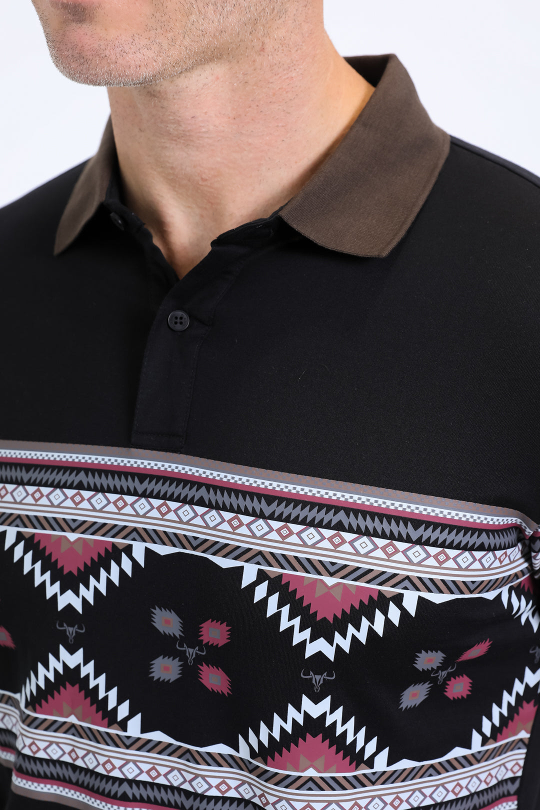 Men's Aztec Panoramic Print Black Polo