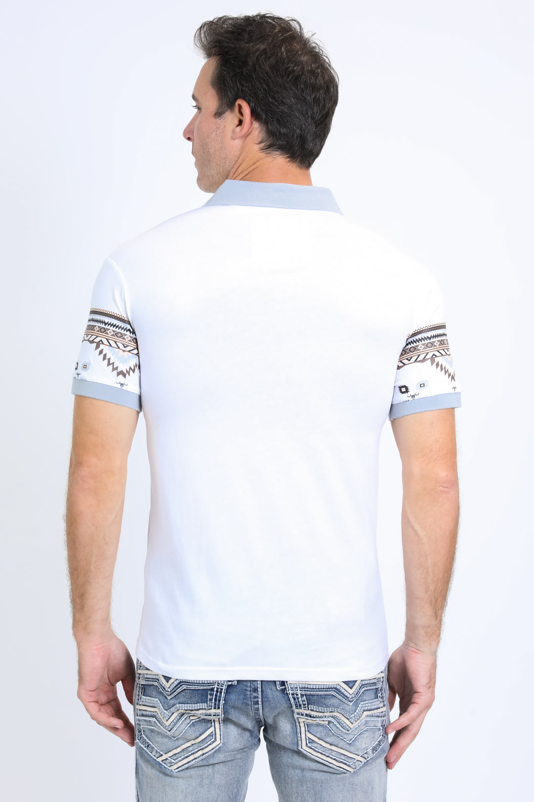 Men's Aztec Panoramic Print White Polo