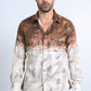 Mens Modern Fit Panoramic Foil Print Shirt - Beige