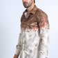 Mens Modern Fit Panoramic Foil Print Shirt - Beige