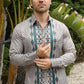 Mens Modern Fit Stretch Aztec Foiled Shirt - Beige