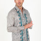 Mens Modern Fit Stretch Aztec Foiled Shirt - Beige