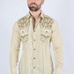 Mens Vintage Washed 2-tone Embroidery Modern Fit Stretch Shirt