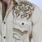 Mens Vintage Washed 2-tone Embroidery Modern Fit Stretch Shirt