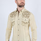 Mens Vintage Washed 2-tone Embroidery Modern Fit Stretch Shirt