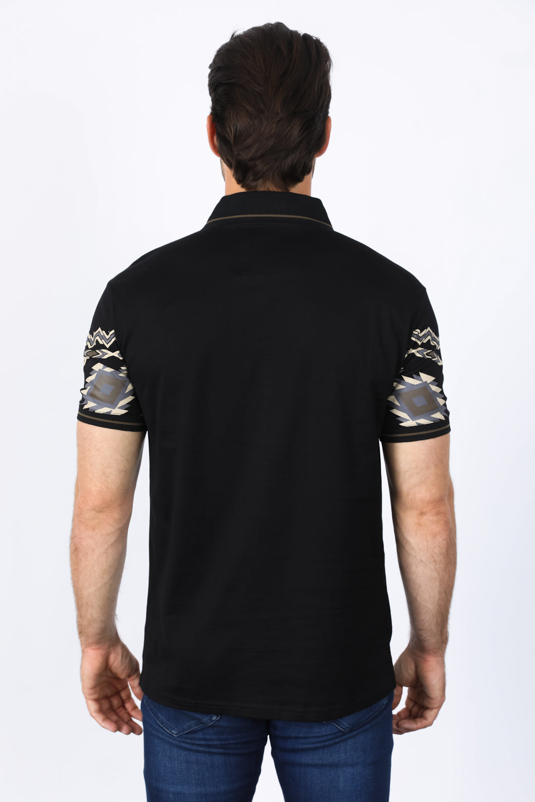 Men's Black Aztec Panoramic Print Polo