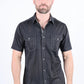 Mens Embroidery Modern Fit Stretch Short Sleeve Shirt