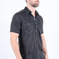 Mens Embroidery Modern Fit Stretch Short Sleeve Shirt