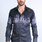 Mens Modern Fit Panoramic Foil Print Shirt - Black