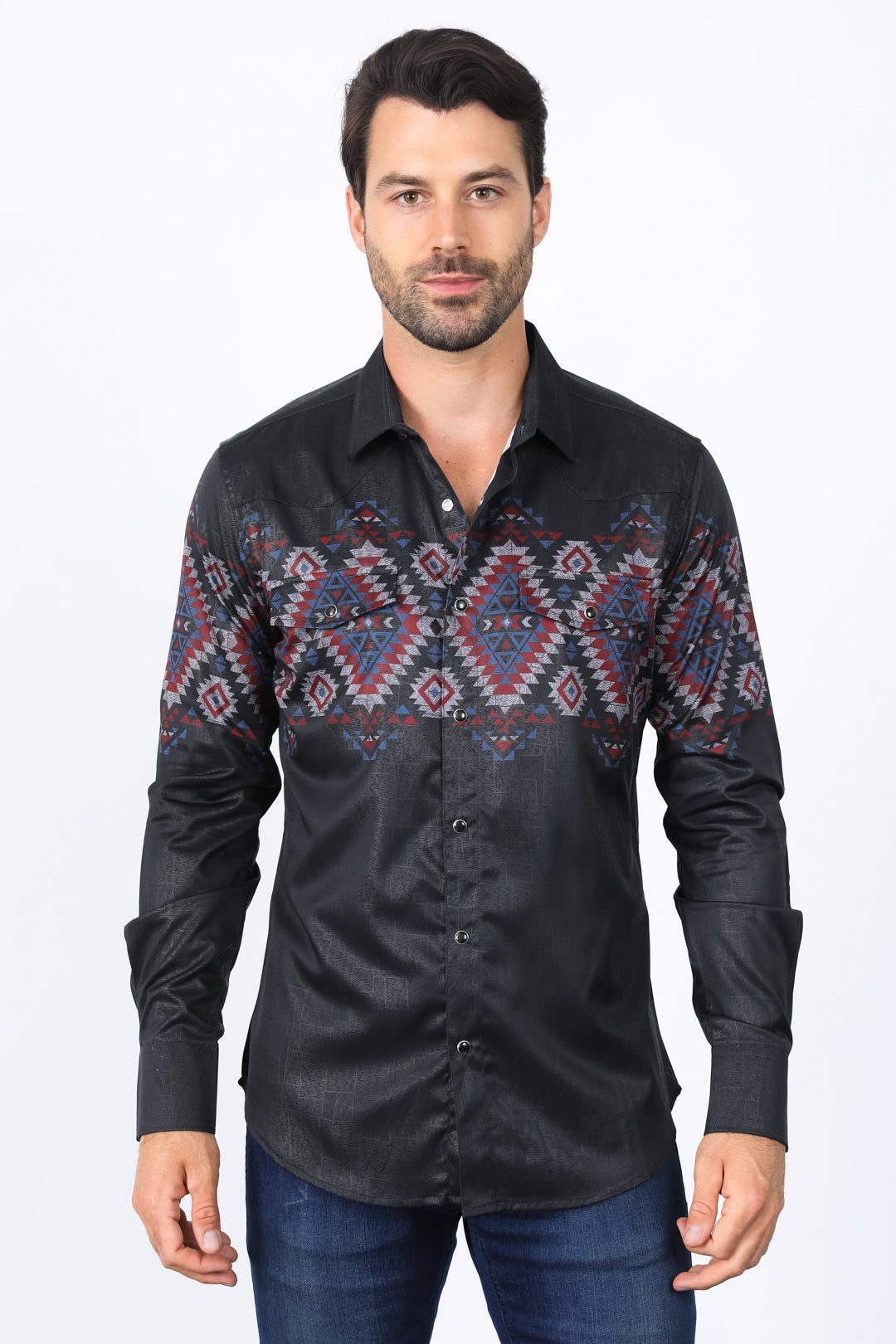 Mens Modern Fit Panoramic Foil Print Shirt - Black