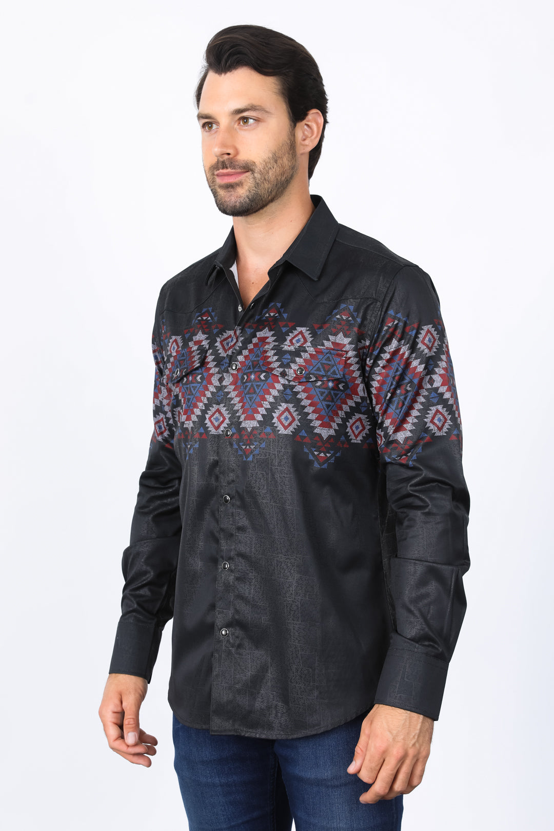 Mens Modern Fit Panoramic Foil Print Shirt - Black