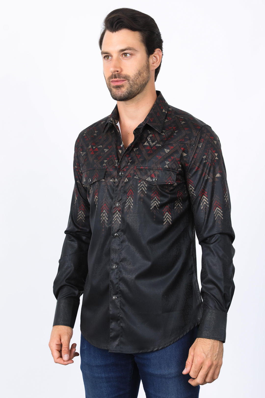 Mens Modern Fit Panoramic Foil Print Shirt - Black