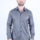 Mens Modern Fit Stretch Foiled Black Long Sleeve Shirt